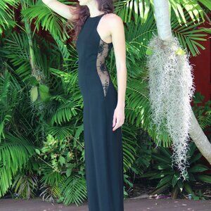 One of A Kind Long Halter dress with sheer lace side insets